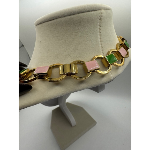 J. Crew Pink & Green Gold Block Chain Necklace - Picture 4 of 6
